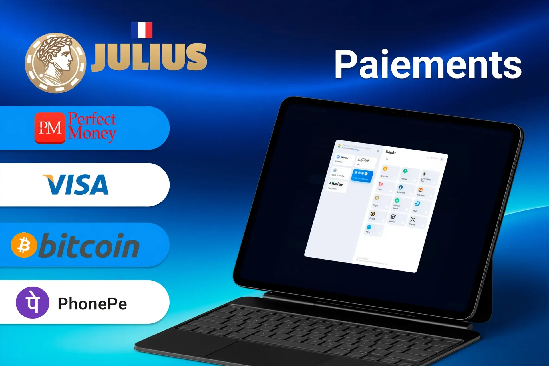Méthodes de paiement de Julius Casino incluant Perfect Money, Visa, Bitcoin et MiFinity pour des transactions rapides et sécurisées