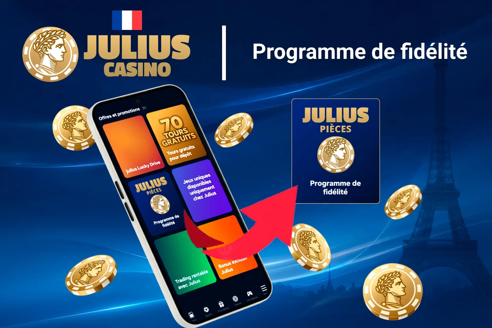 Mobile app showing 1Win loyalty program and offers like free spins and Lucky Drive.