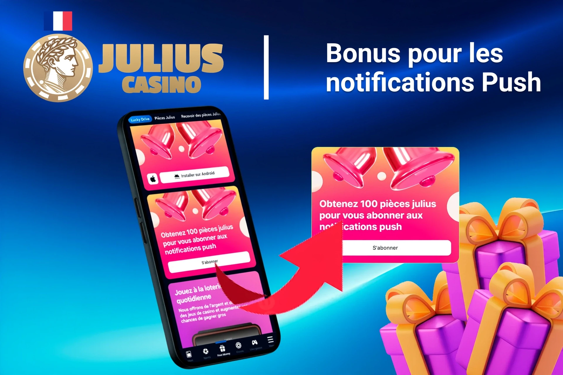 application mobile affichant des offres de bonus et promotions avec pièces et éléments liés au poker