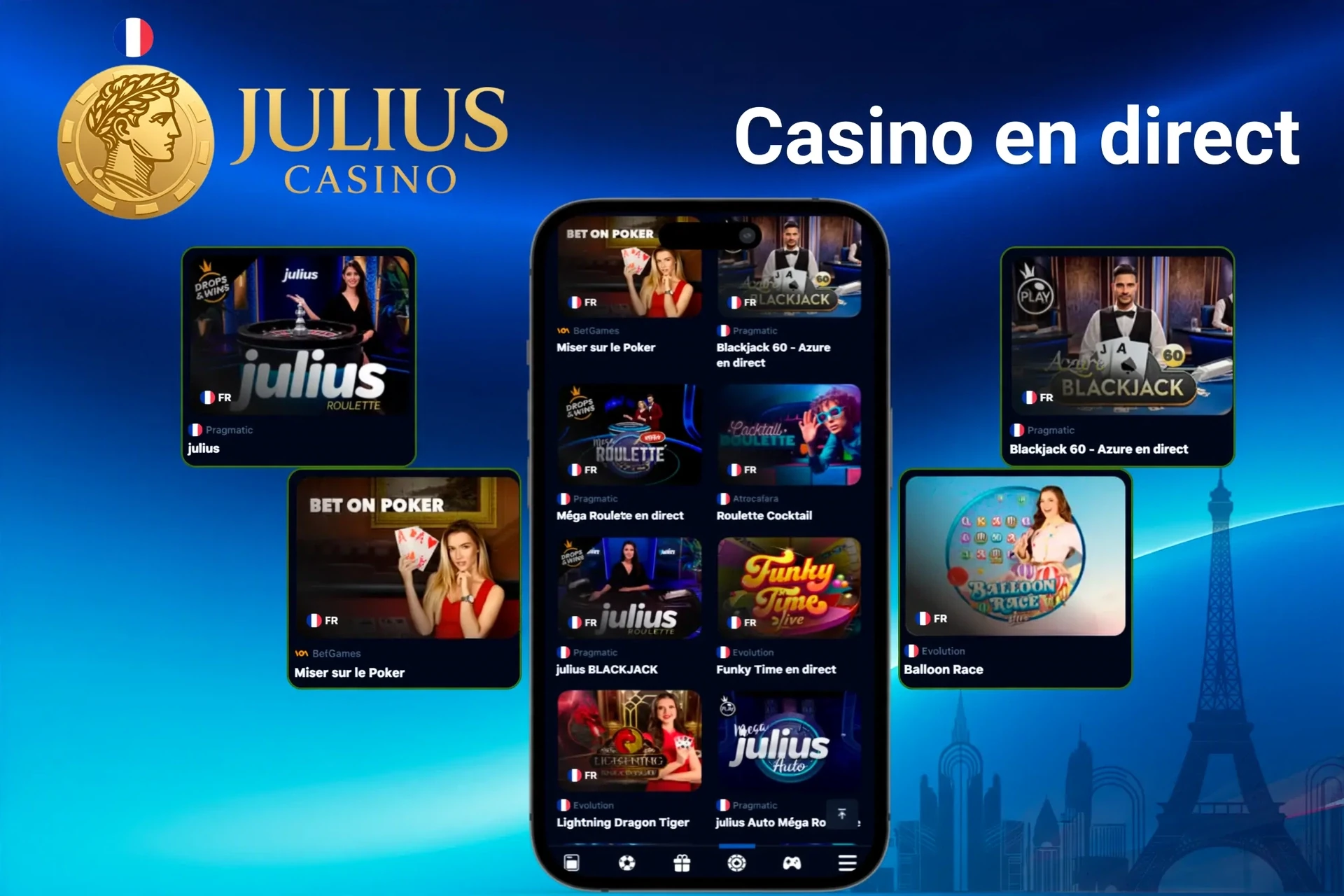 Jeux de casino en direct montrant des tables et des croupiers visibles sur mobile et ordinateur de bureau