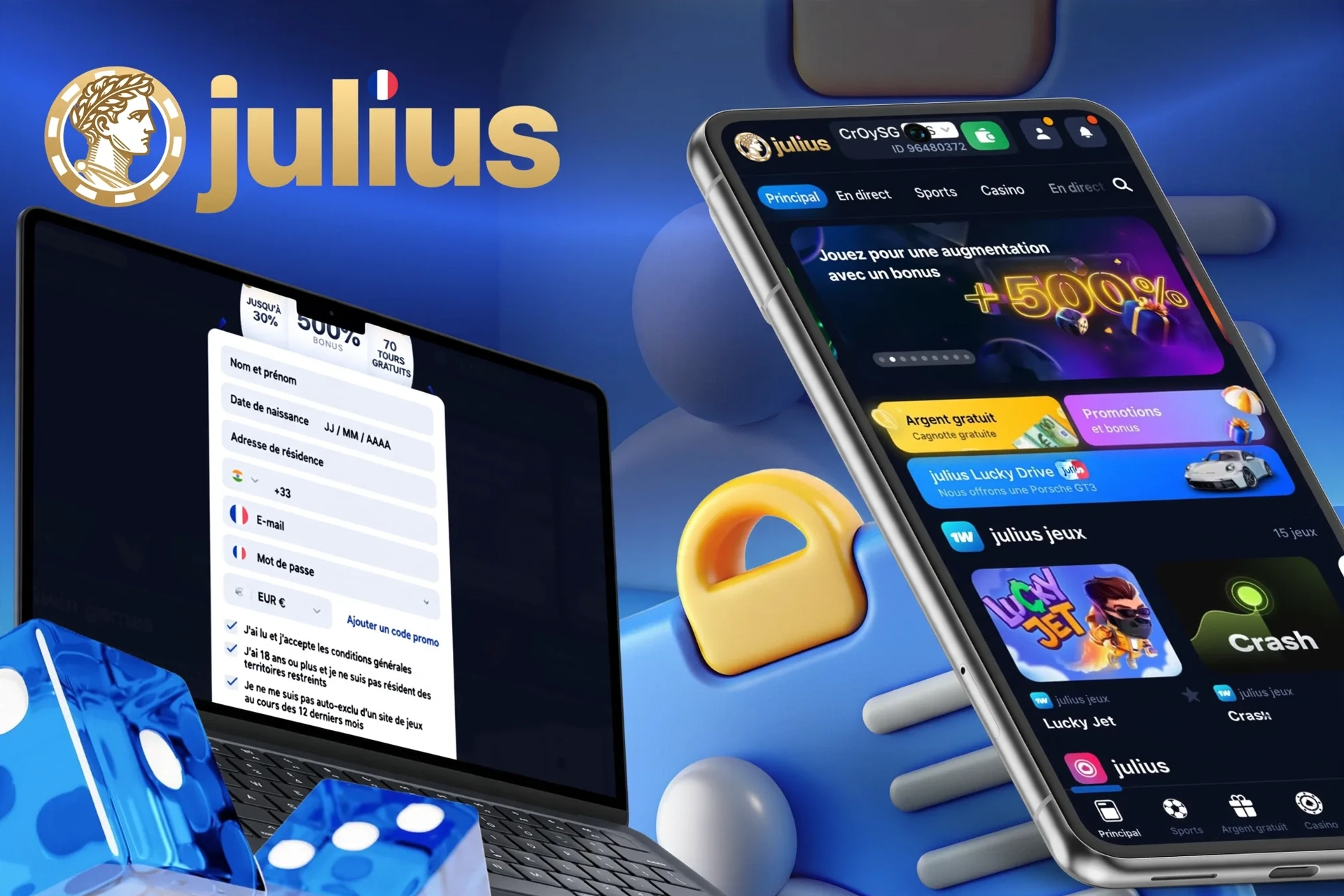 Description de l'inscription à Julius Casino et de la réception d'un bonus de bienvenue